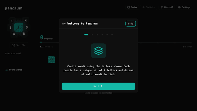 Screenshot of pangrum