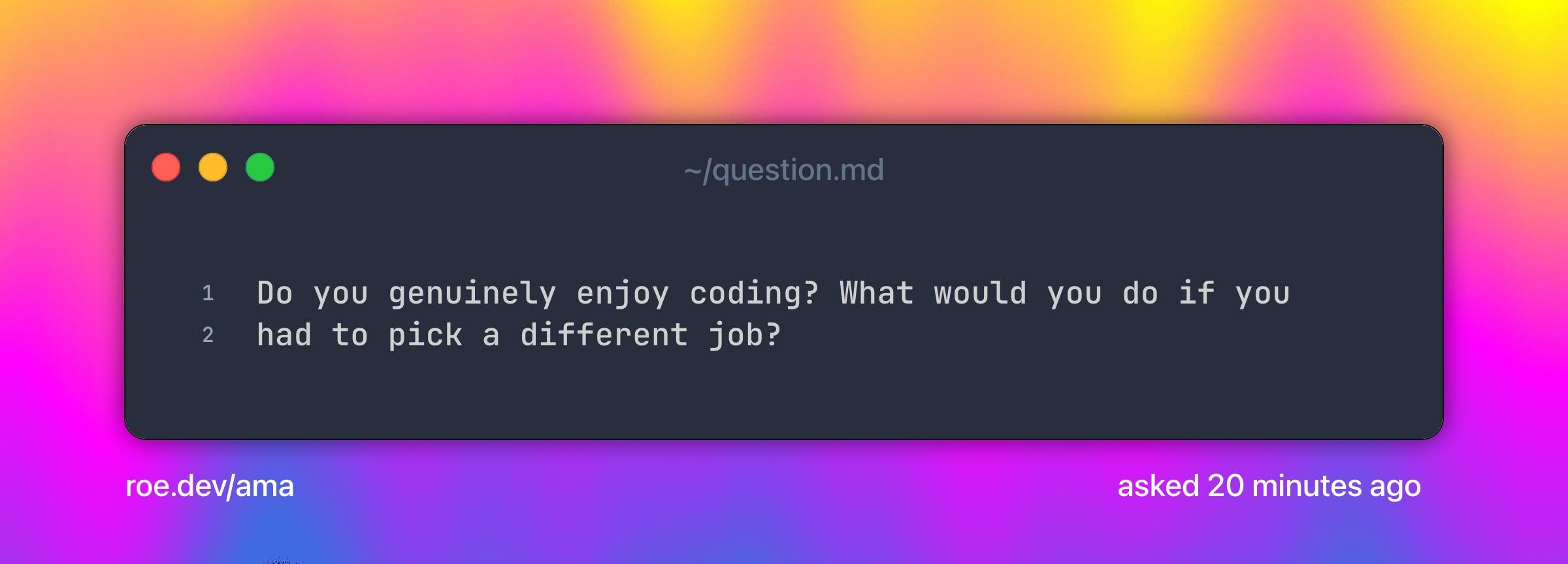 Do you genuinely enjoy coding? What would you do if you had to pick a different job?