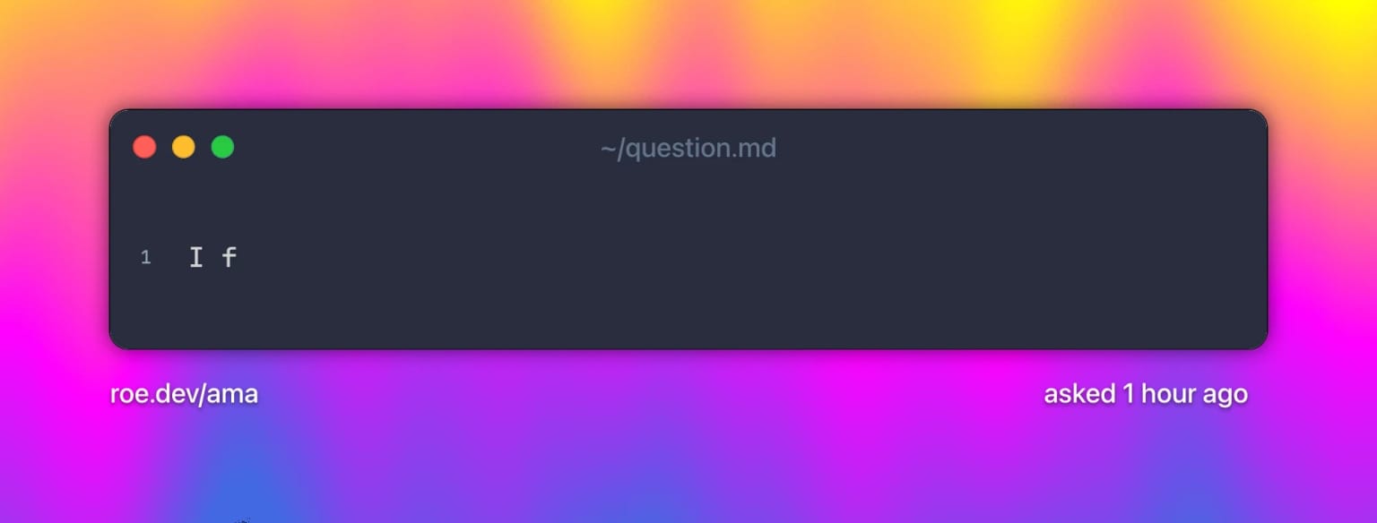I f. Text on a grainy yellow-to-fuchsia-to-blue gradient.